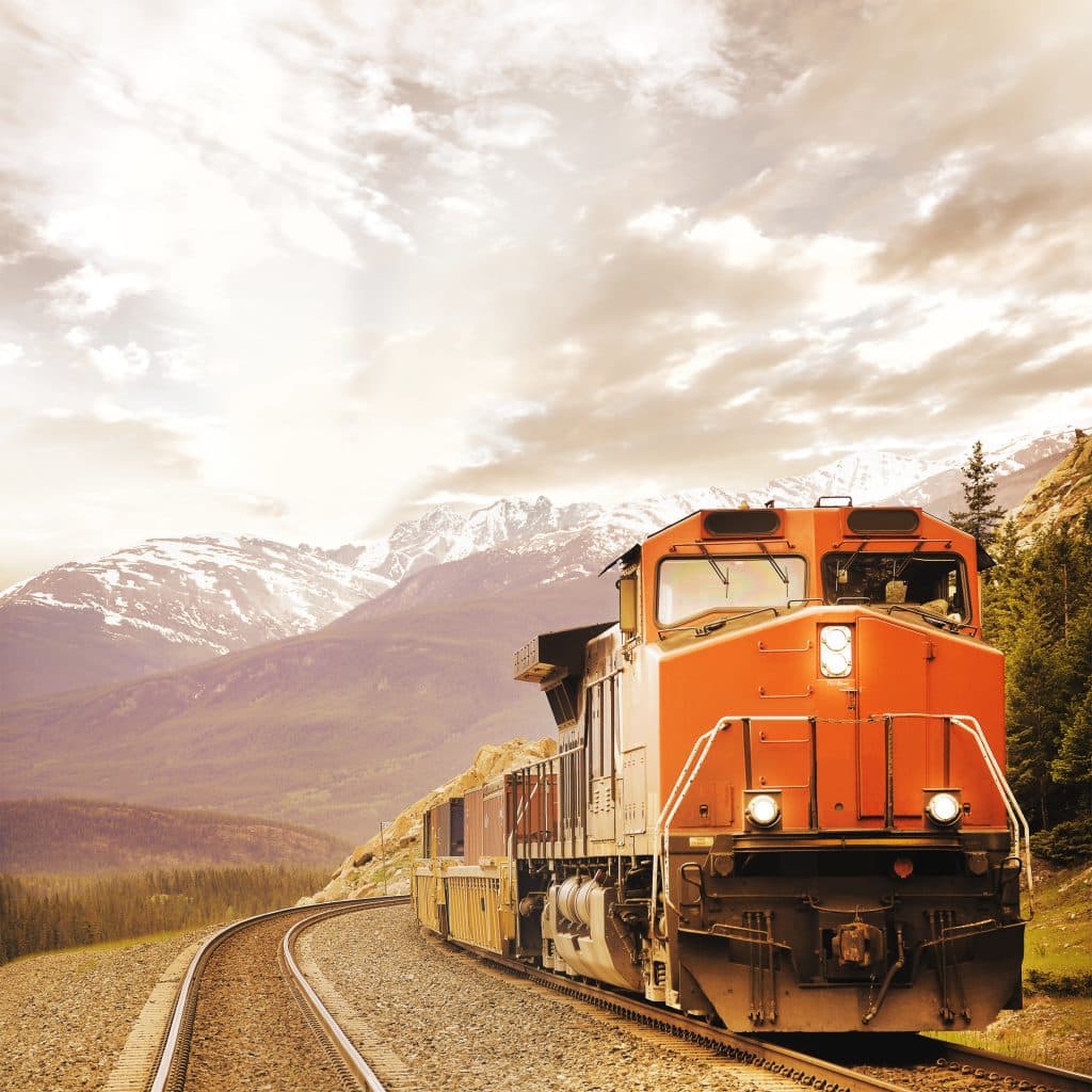 Freight train carrying canola in the Canadian Rockies