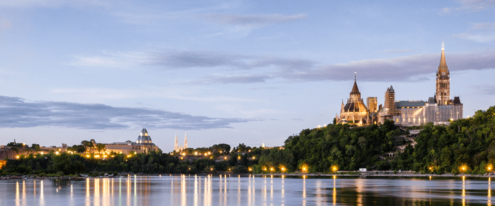 Exterior of Canadian parliament buildings in Ottawa