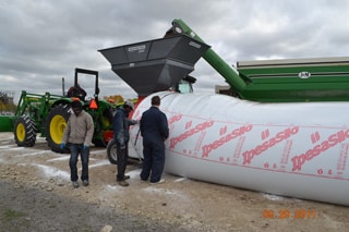 Bags are loaded for the University of Manitoba's canola bag storage study.