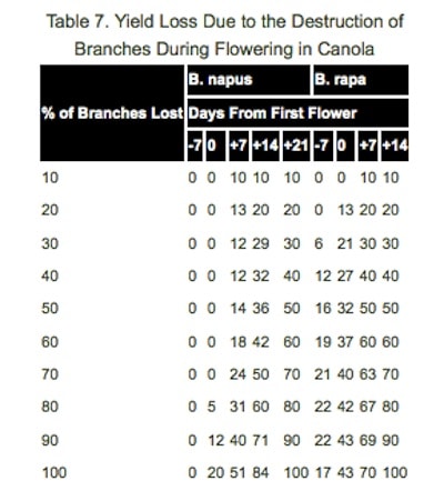 Hail loss table from manual