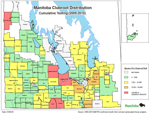 Manitoba clubroot map 2009-15