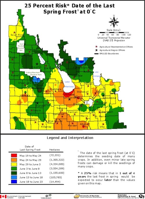 Manitoba spring frost risk map