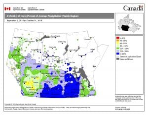 While central Alberta had less precipitation than normal in September and October, colder than normal temperatures meant a lot of precipitation fell as snow.