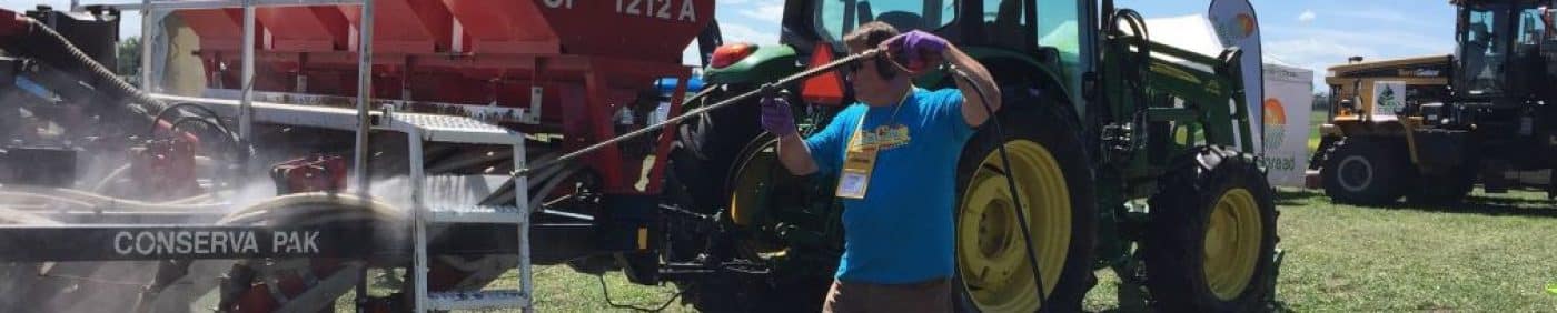 spraying farm equipment for clubroot spore sanitation