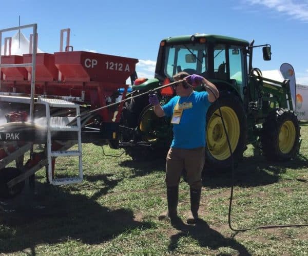 spraying farm equipment for clubroot spore sanitation