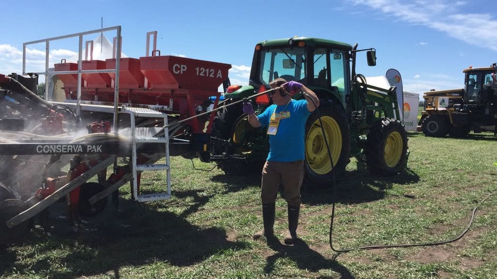 spraying farm equipment for clubroot spore sanitation