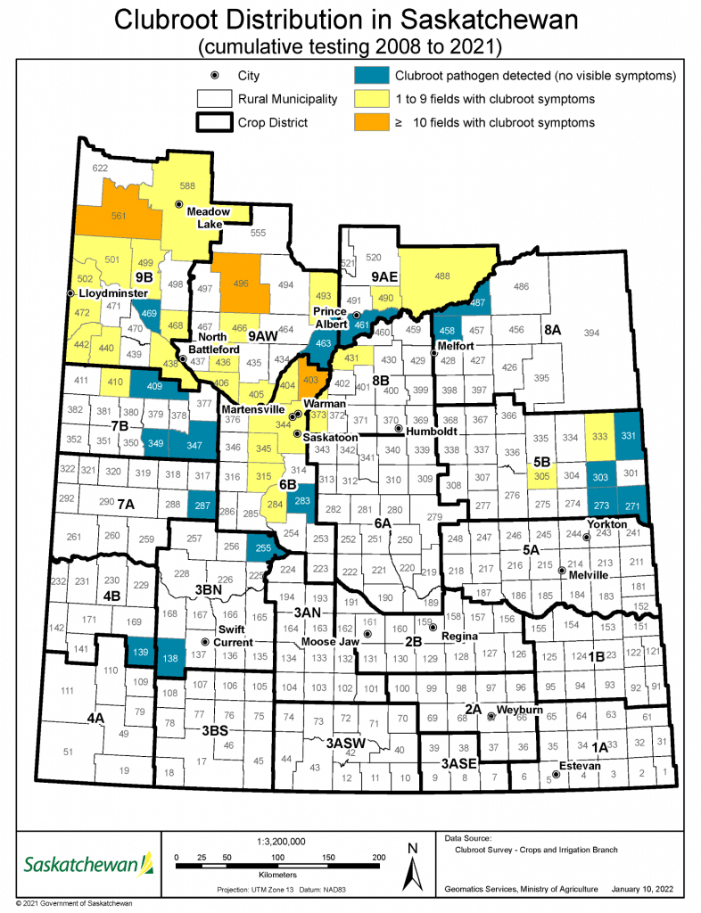 2022 Saskatchewan clubroot map