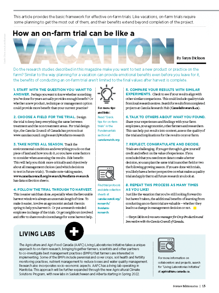 Canola Digest article about conducting on-farm research trials