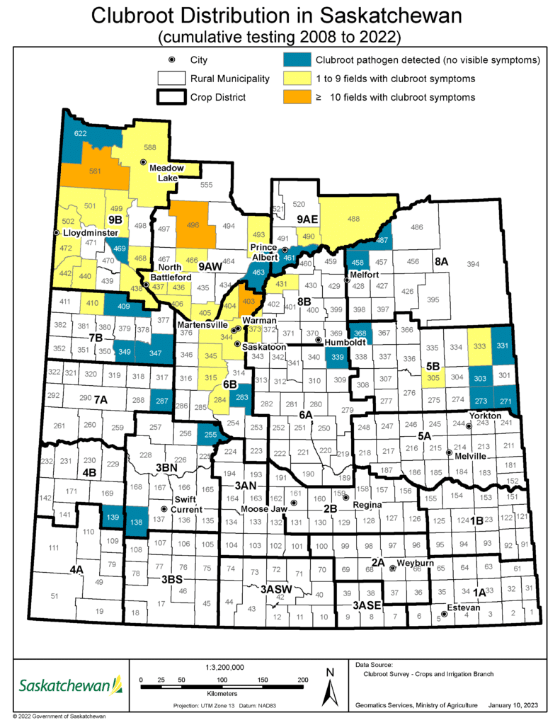 SK clubroot map 2008-2022